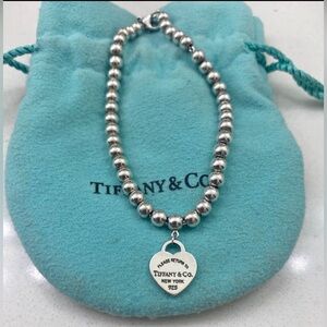 Tiffany & Co. Silver Bead Bracelet with Heart Charm